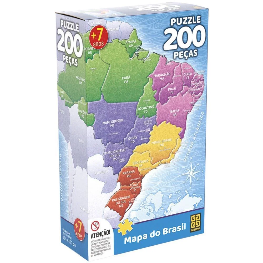 Quebra-Cabeca Cartonado Mapa Do Brasil 200 Pecas Grow - imagem 4