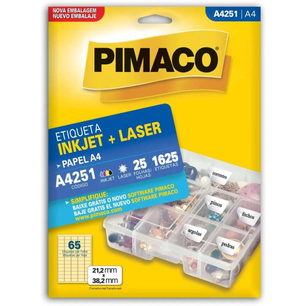 Etiqueta A4 A4251 25 Fls 21,2 X 38,2 Mm Pimaco (Ct.c/1625) - imagem 3