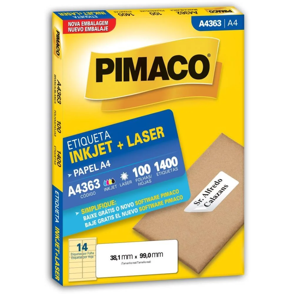 Etiqueta A4 A4363 100 Fls 38,1 X 99,0 Mm Pimaco (Cx.c/1400) - imagem 2