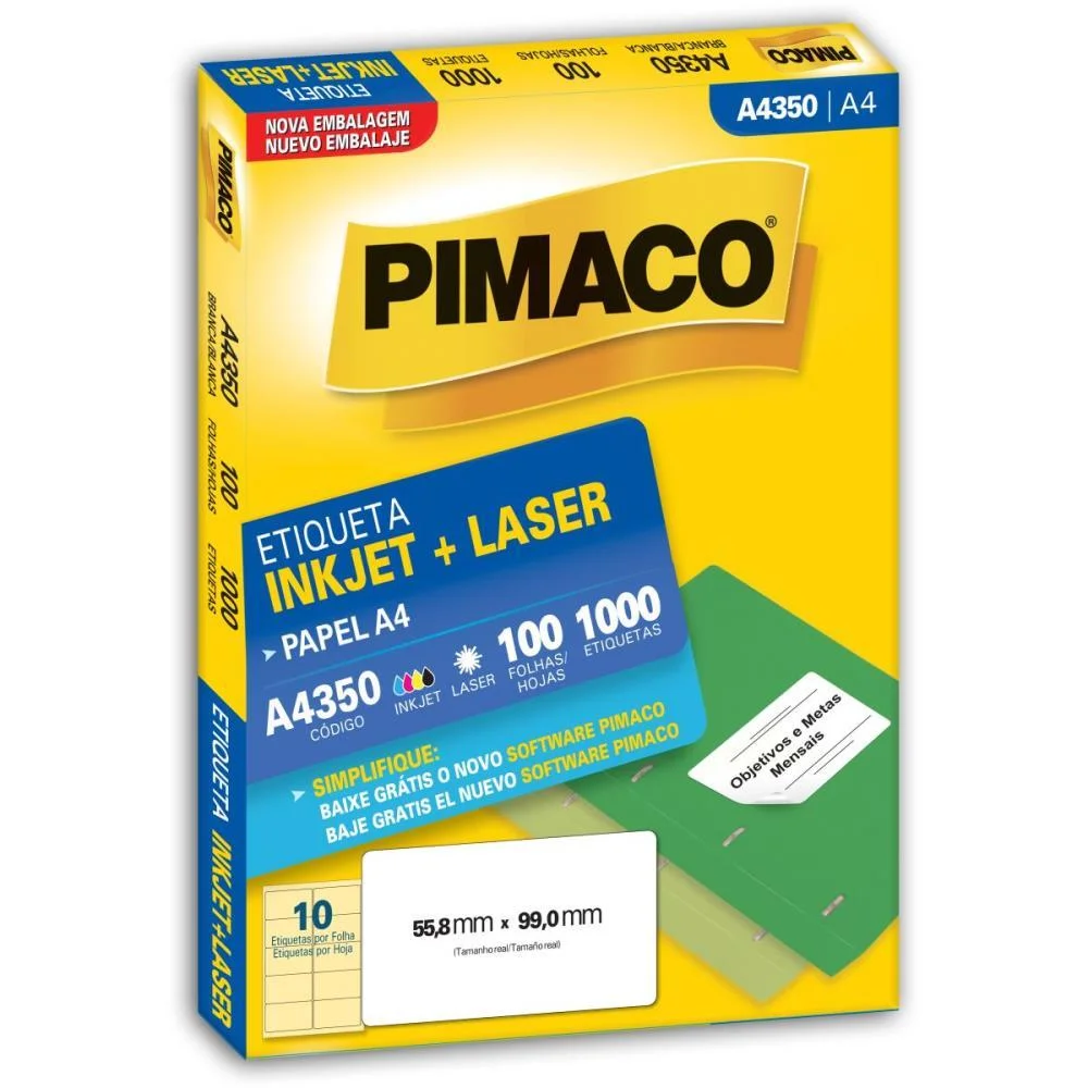 Etiqueta A4 A4350 100 Fls 55,8 X 99,0 Mm Pimaco (Cx.c/1000) - imagem 3