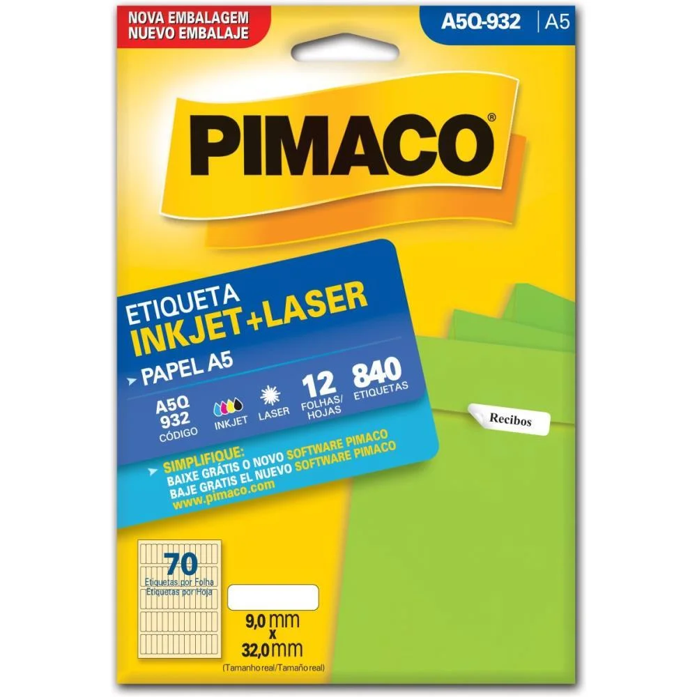Etiqueta A5 A5Q-932 12 Fls 9,0 X 32,0 Mm Pimaco (Ct.c/840) - imagem 3