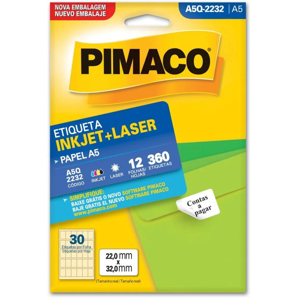 Etiqueta A5 A5Q-2232 12 Fls 22,0 X 32,0 Mm Pimaco (Ct.c/360) - imagem 2