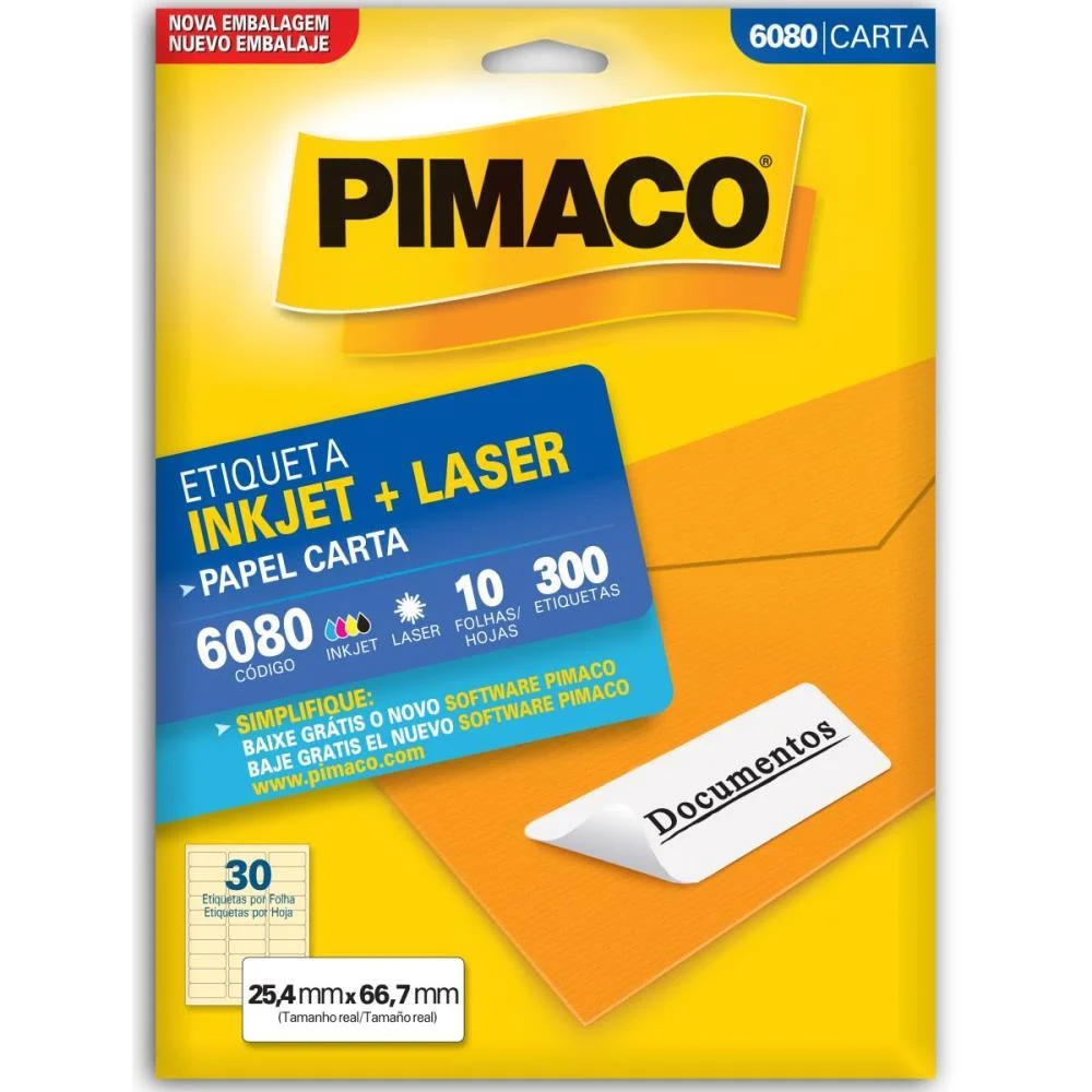 Etiqueta Carta 6080 10 Fls 25,4 X 66,7 Mm Pimaco (Ct.c/300) - imagem 2