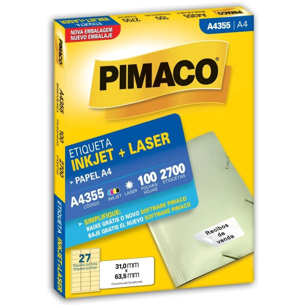 Etiqueta A4 A4355 100 Fls 31,0 X 63,5 Mm Pimaco (Cx.c/2700) - imagem 2