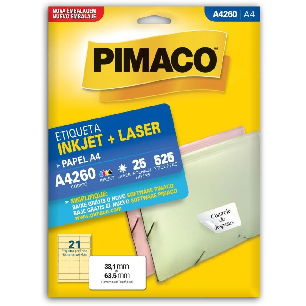 Etiqueta A4 A4260 25 Fls 38,1 X 63,5 Mm Pimaco (Ct.c/525) - imagem 2
