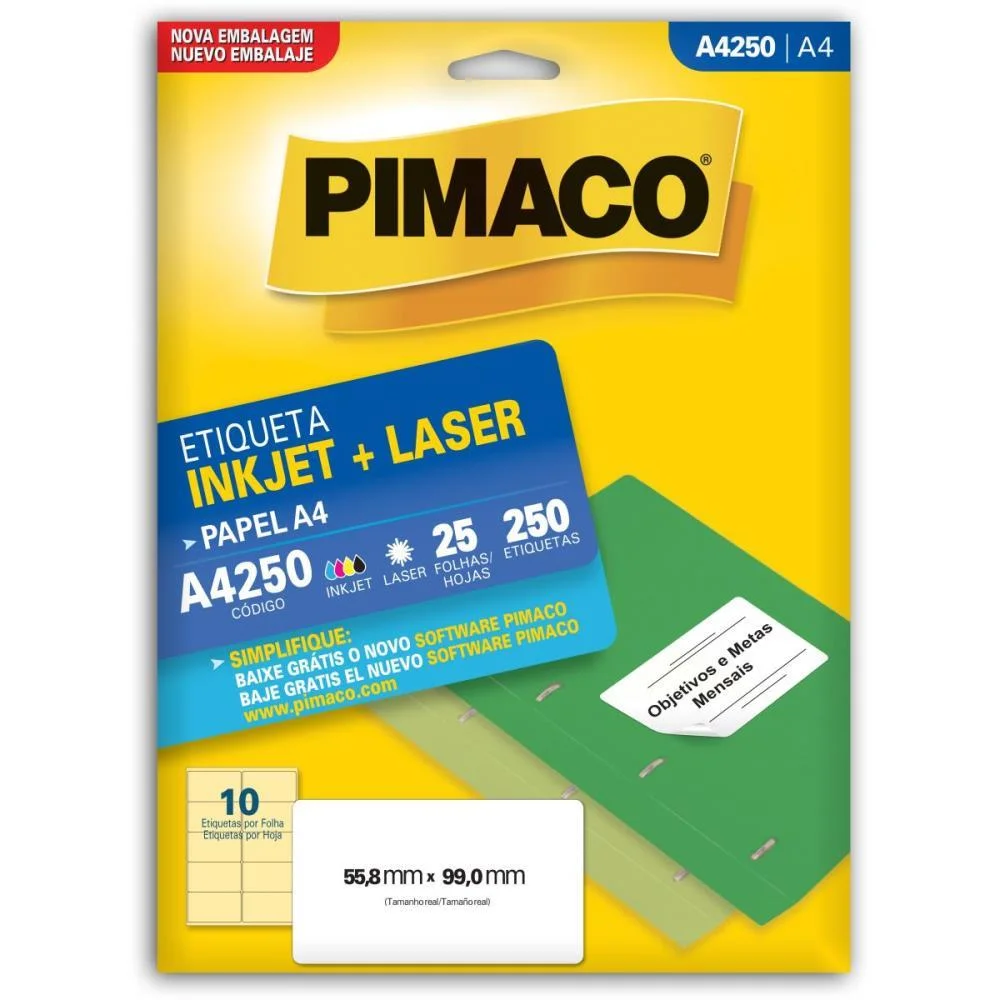 Etiqueta A4 A4250 25 Fls 55,8 X 99,0 Mm Pimaco (Ct.c/250) - imagem 3