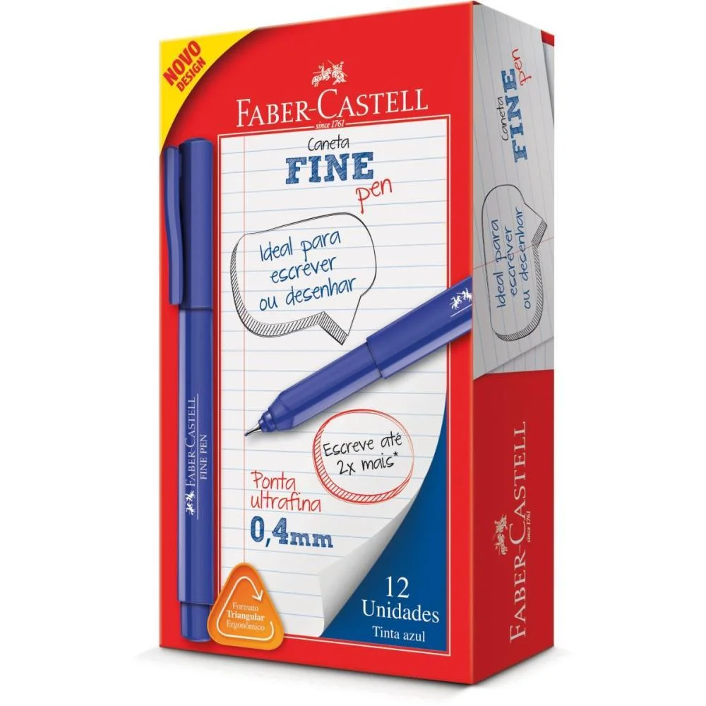 Caneta Com Ponta Porosa Fine Pen 0,4Mm Ultra Fina Azul Faber-Castell (Cx.c/12) - imagem 3