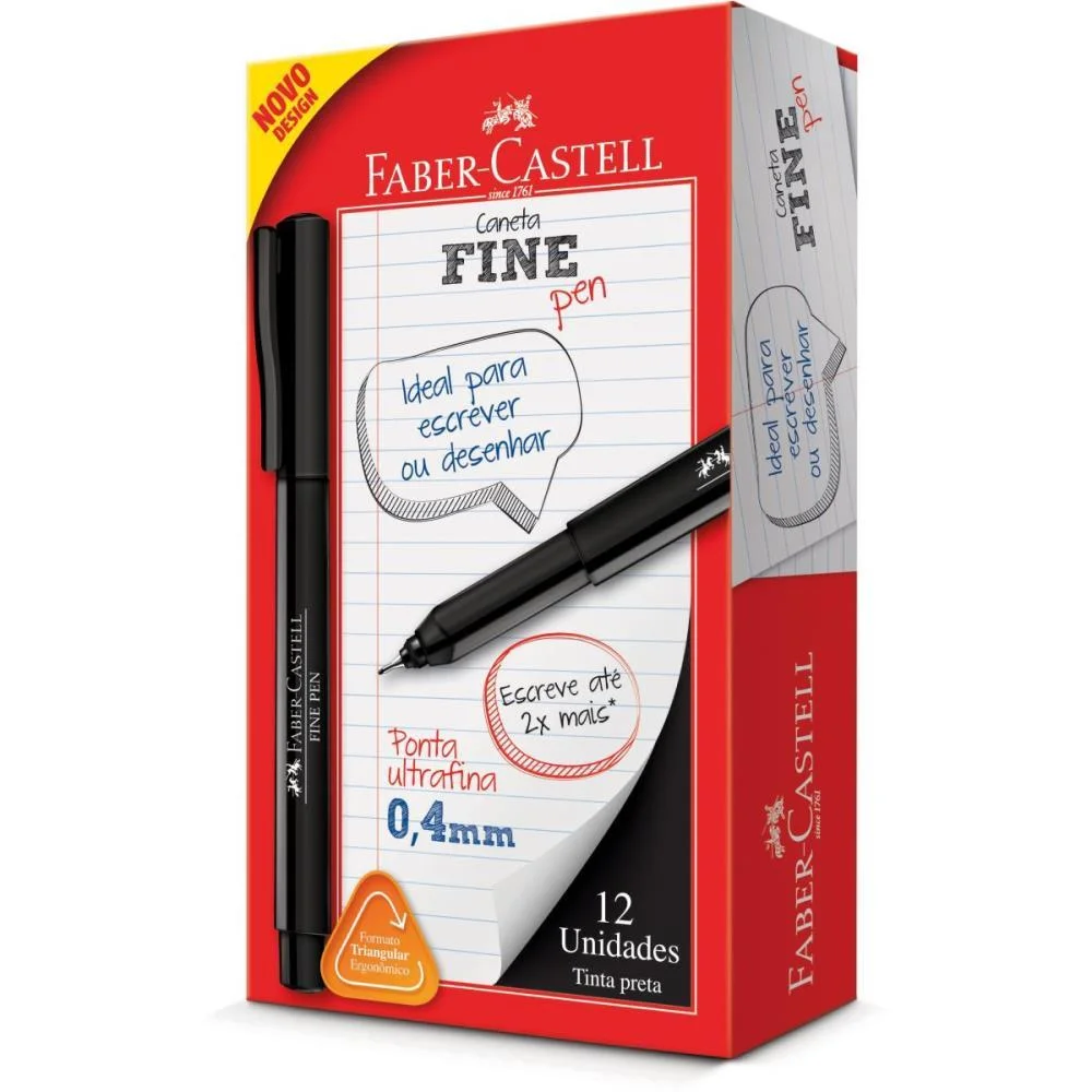Caneta Com Ponta Porosa Fine Pen 0,4Mm Ultra Fina Pret Faber-Castell (Cx.c/12) - imagem 2