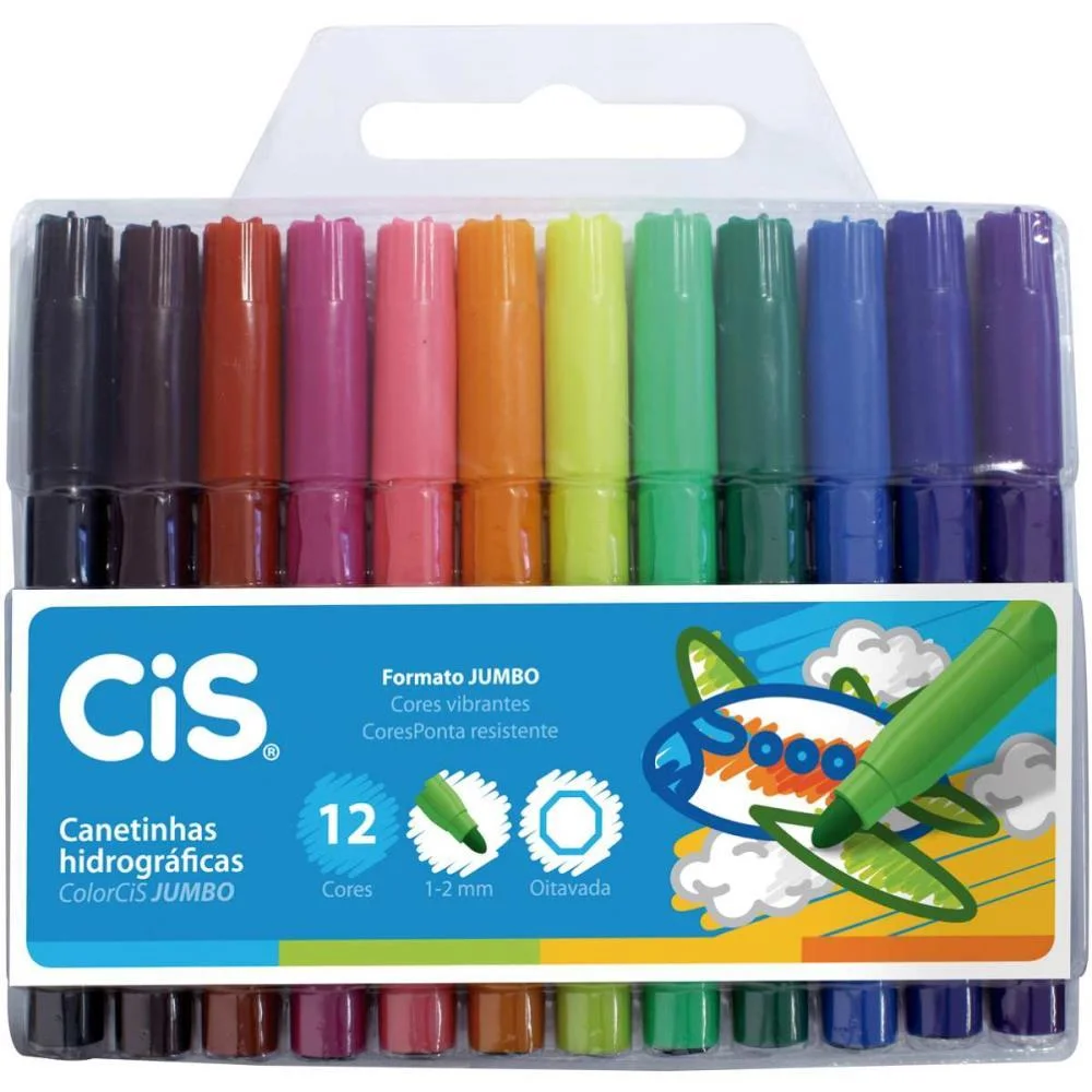 Caneta Hidrografica Jumbo Cis 12 Cores Sertic (Estojo) - imagem 2