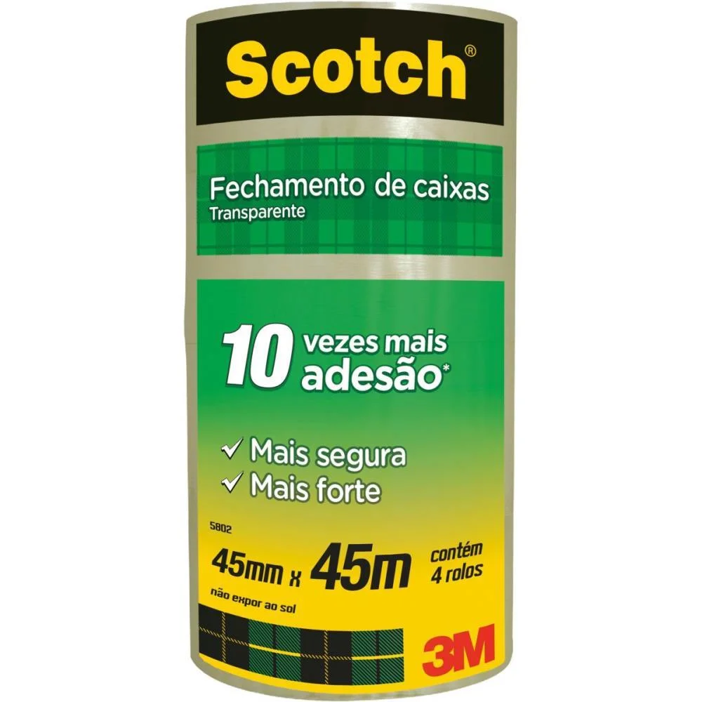 Fita Para Empacotamento Scotch 5802 Transp. 45Mmx45M. 3M (Pct.c/04) - imagem 2