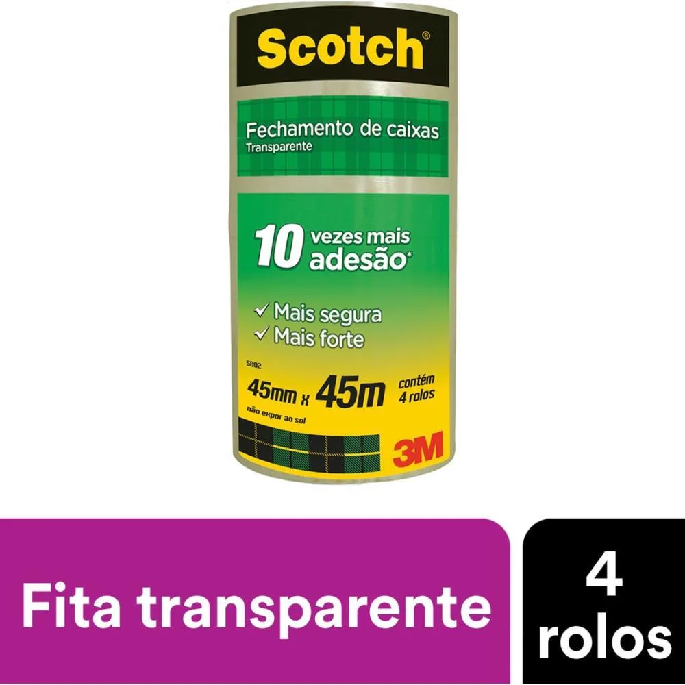 Fita Para Empacotamento Scotch 5802 Transp. 45Mmx45M. 3M (Pct.c/04) - imagem 7
