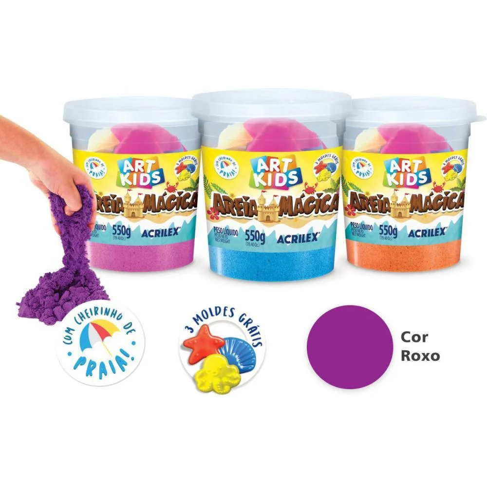 Massa Areia Areia Magica Roxo 550G C/Mold Acrilex (Pote) - imagem 3