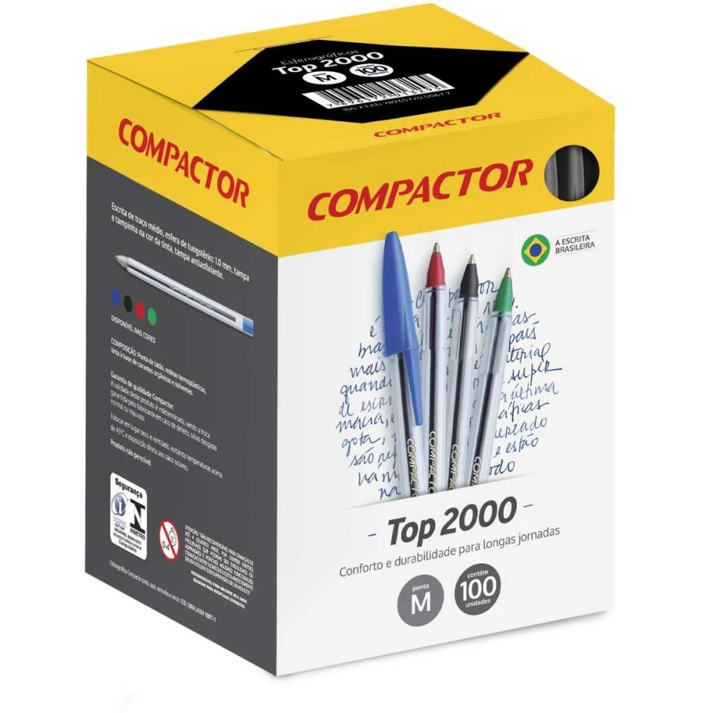 Caneta Esferografica Top 2000 Media Preta Compactor (Cx.c/100) - imagem 2