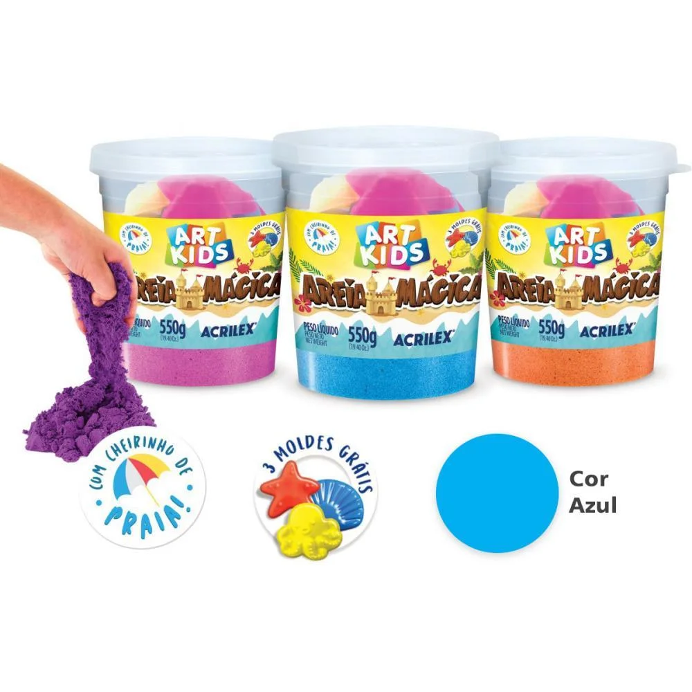 Massa Areia Areia Magica Azul 550G C/Mold Acrilex (Pote) - imagem 2