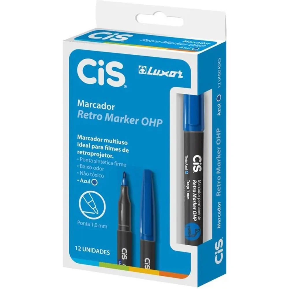 Caneta Retroprojetor 1.0Mm Cis Azul Sertic (Cx.c/12) - imagem 3