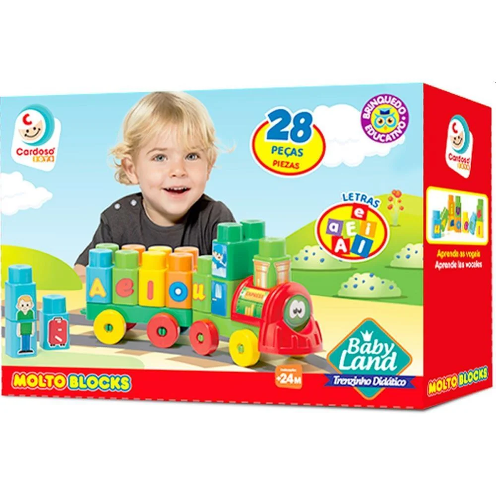 Brinquedo Educativo Trenzinho Baby Land 28 Blocos Cardoso Toys - imagem 2