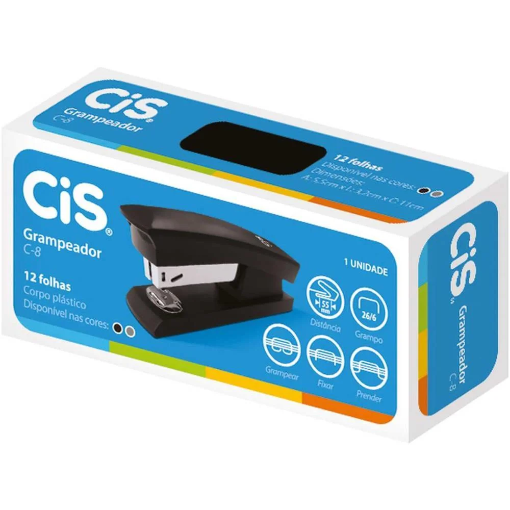 Grampeador Plastico Cis C-8 P/12Fls.26/6 Preto Sertic - imagem 4