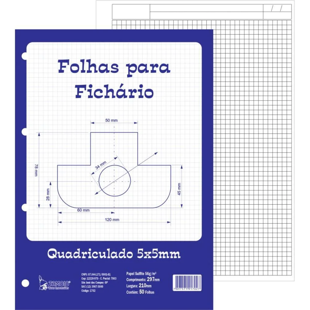 Bloco Para Fichario Universit. Quadriculado Branco 5X5Mm 50F. Tamoio (Pct.c/05) - imagem 3