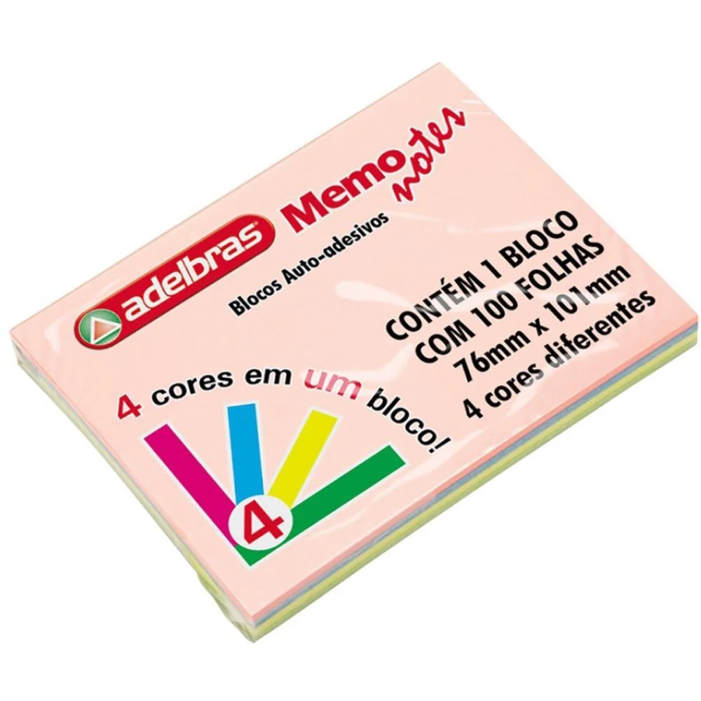 Bloco De Recado Autoadesivo Memonote 76X102 Neon 100Fls. Adelbras - imagem 2