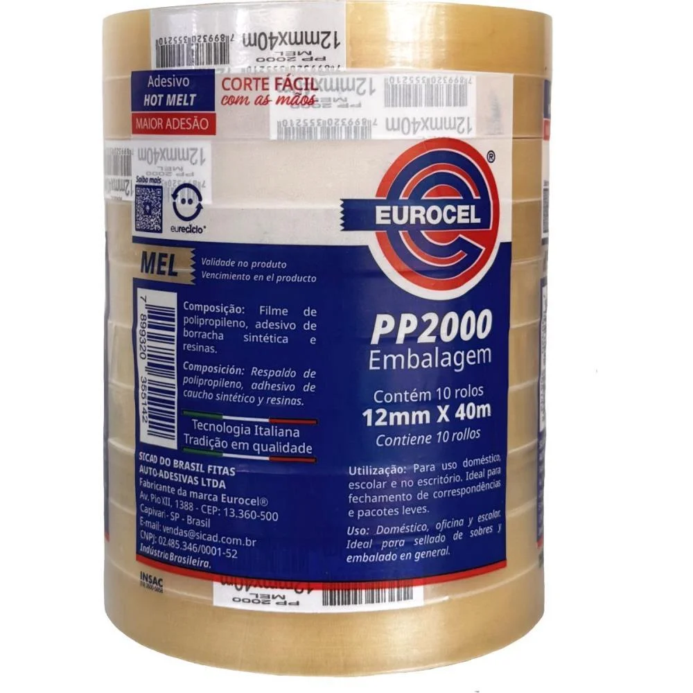 Fita Adesiva Pp 2000 12Mmx40M Transparente Eurocel (Pct.c/10) - imagem 5
