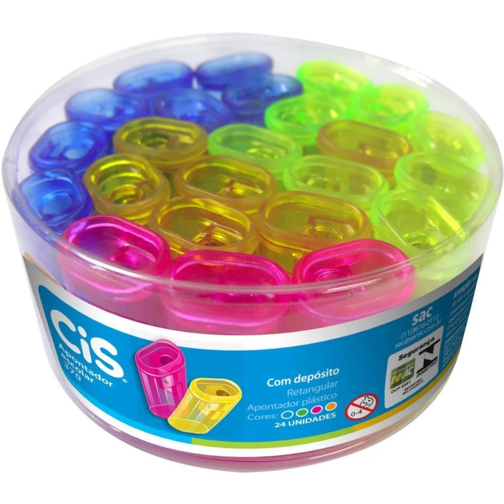 Apontador Com Deposito Cis-370N Plast.transp.cores Sertic (Pote-24) - imagem 3