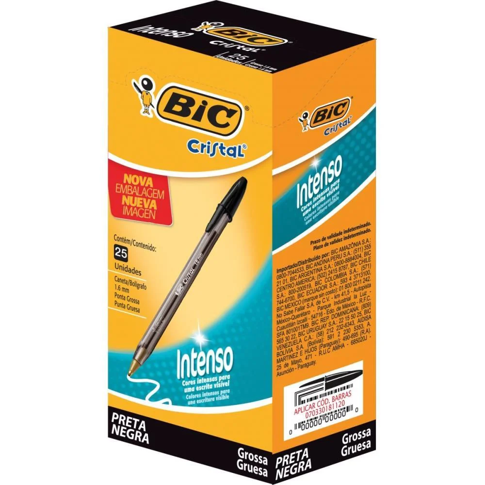 Caneta Esferografica Cristal Bold Preta Bic (Cx.c/25) - imagem 3