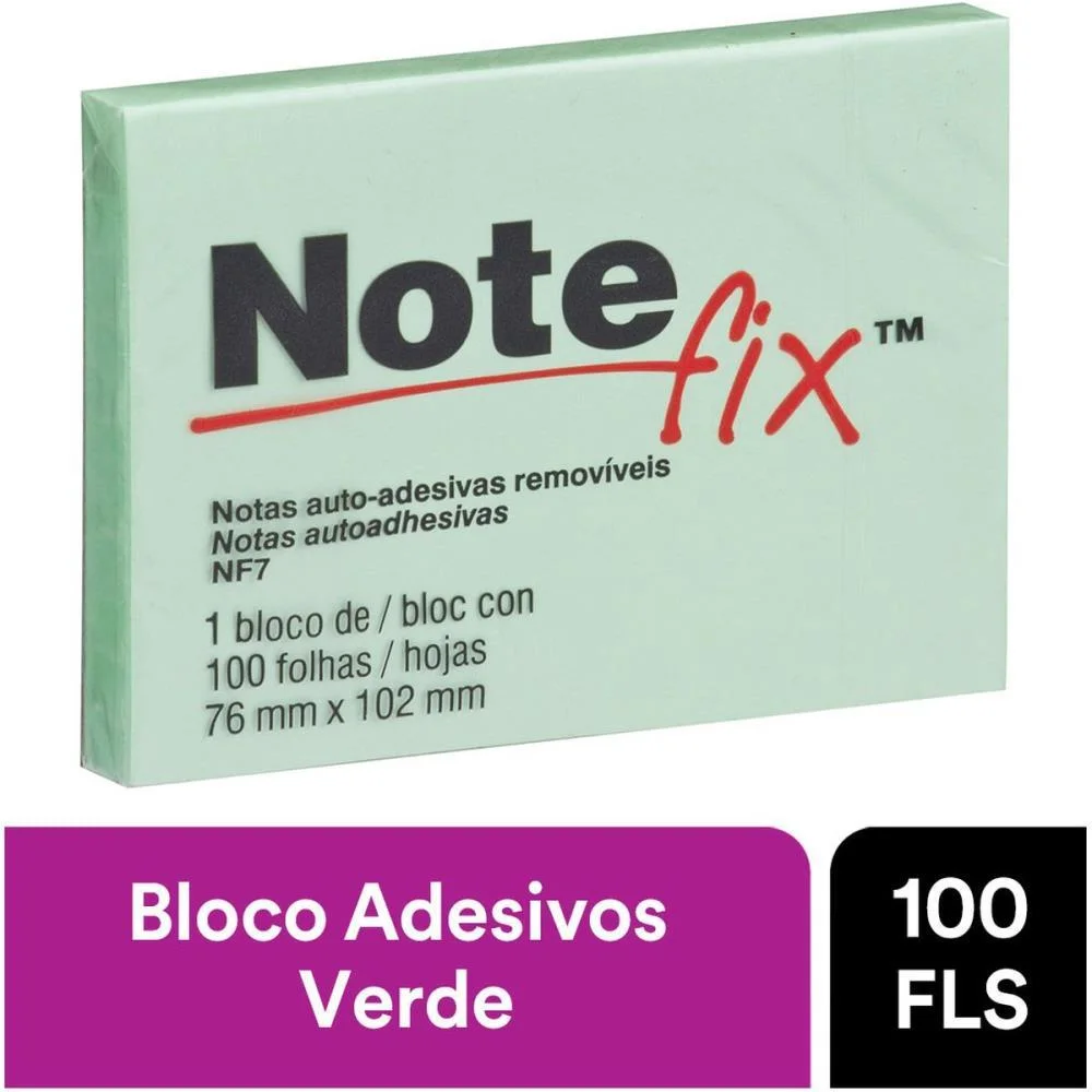 Bloco De Recado Autoadesivo Notefix 100F.76Mmx102Mm Verde 3M - imagem 4