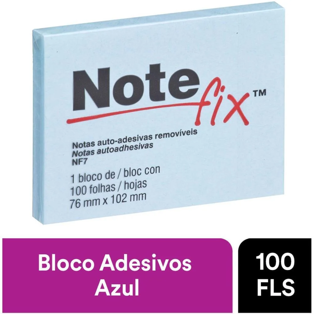 Bloco De Recado Autoadesivo Notefix 100F.76Mmx102Mm Azul 3M - imagem 4
