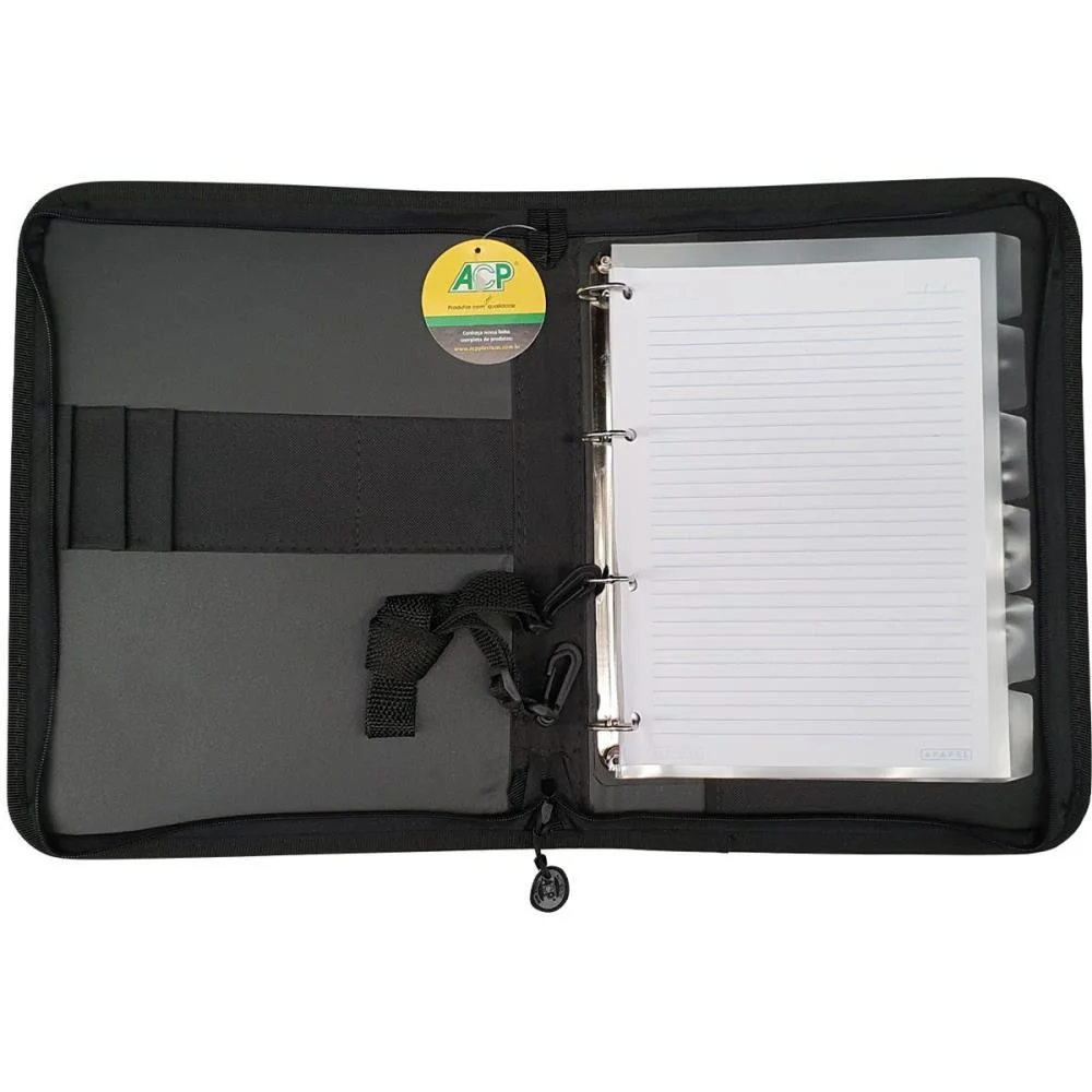 Fichario Com Ziper Teen Universitario Preto Acp - imagem 4