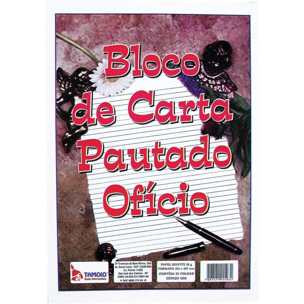 Bloco Para Carta Branco A4 Pautado 210X297 50Fls. Tamoio - imagem 2