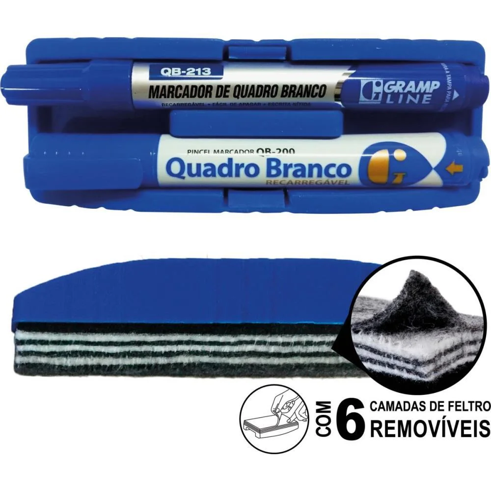 Apagador Quadro Branco C/6 Feltros Removivel Gramp Line - imagem 4