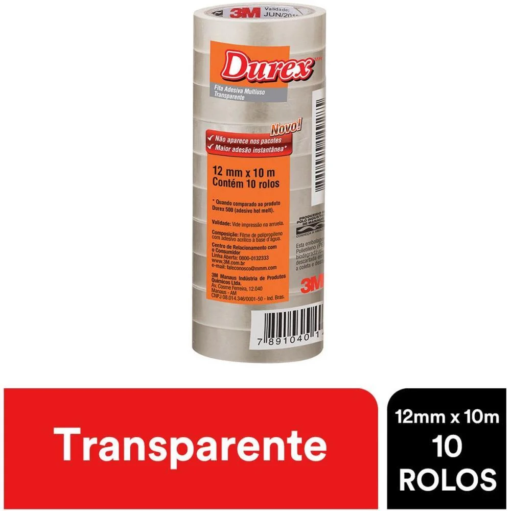 Fita Adesiva Durex Transparente 12Mmx10M. 3M (Pct.c/10) - imagem 7