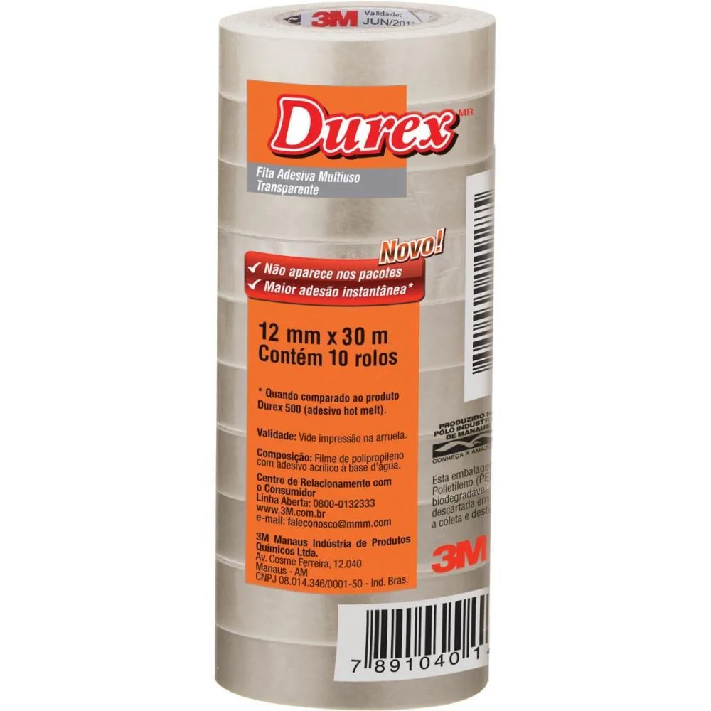 Fita Adesiva Durex Transparente 12Mmx30M. 3M (Pct.c/10) - imagem 3