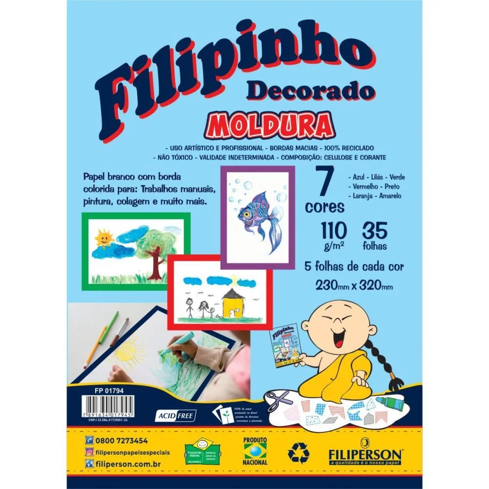 Bloco Para Educacao Artistica Moldura 7 Cores A4 110G 35F Filiperson (Pacote) - imagem 2