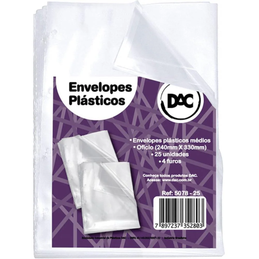 Envelope Plastico Oficio 4Furos Medio 0,10Mm Dac (Pct.c/25) - imagem 3
