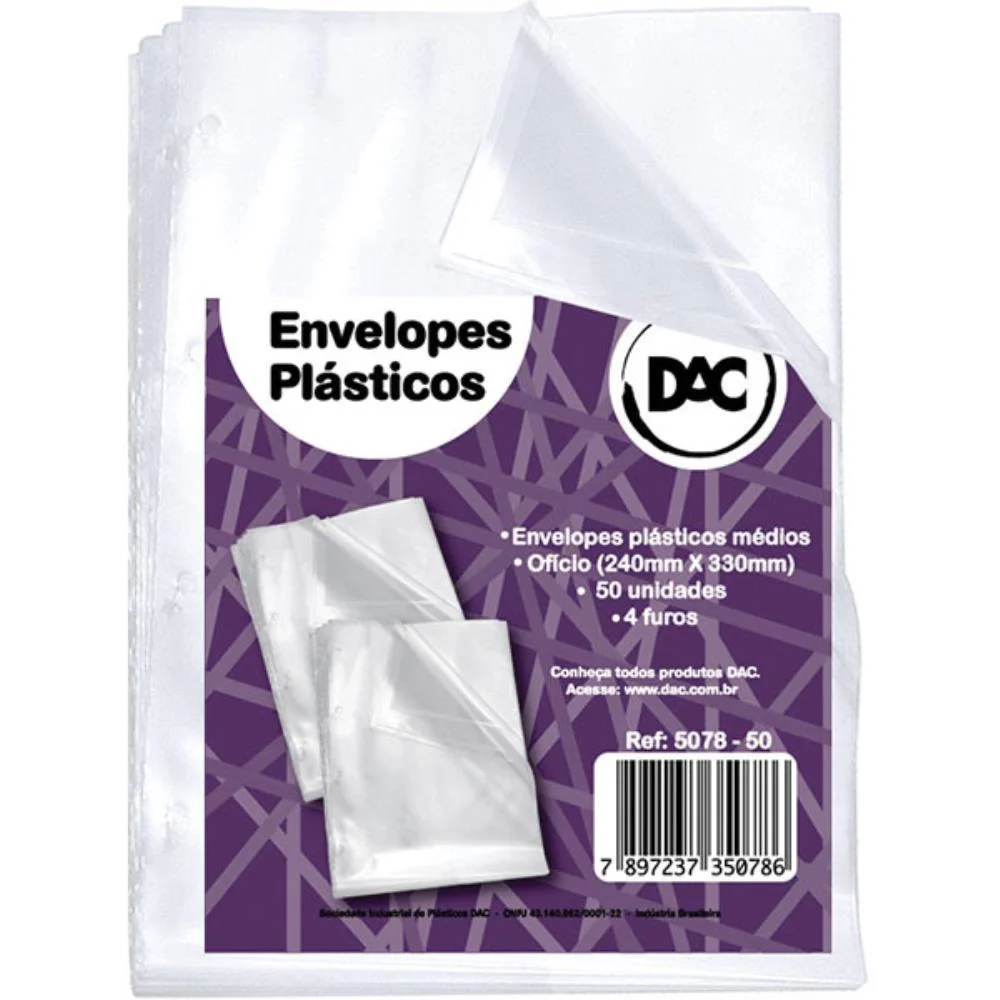 Envelope Plastico Oficio 4Furos Medio 0,10Mm Dac (Pct.c/50) - imagem 2
