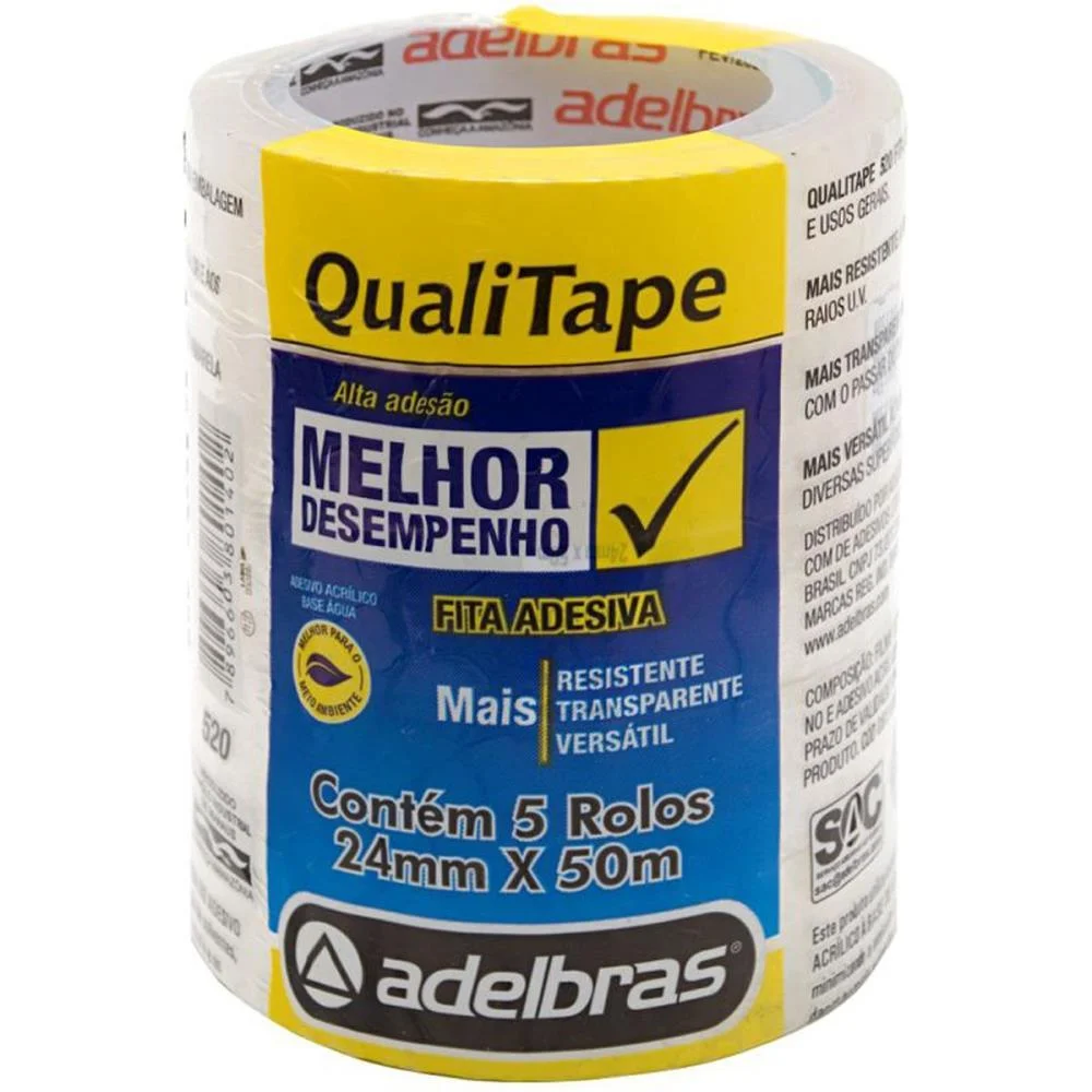 Fita Para Empacotamento Qualitape 24Mmx50M. Transparen Adelbras (Pct.c/05) - imagem 3