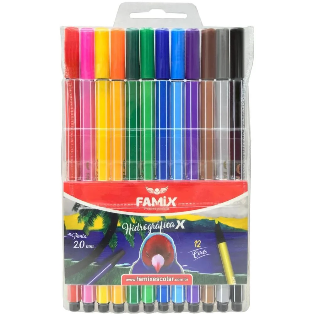 Caneta Hidrografica Hexagonal 12 Cores Famix (Estojo) - imagem 2