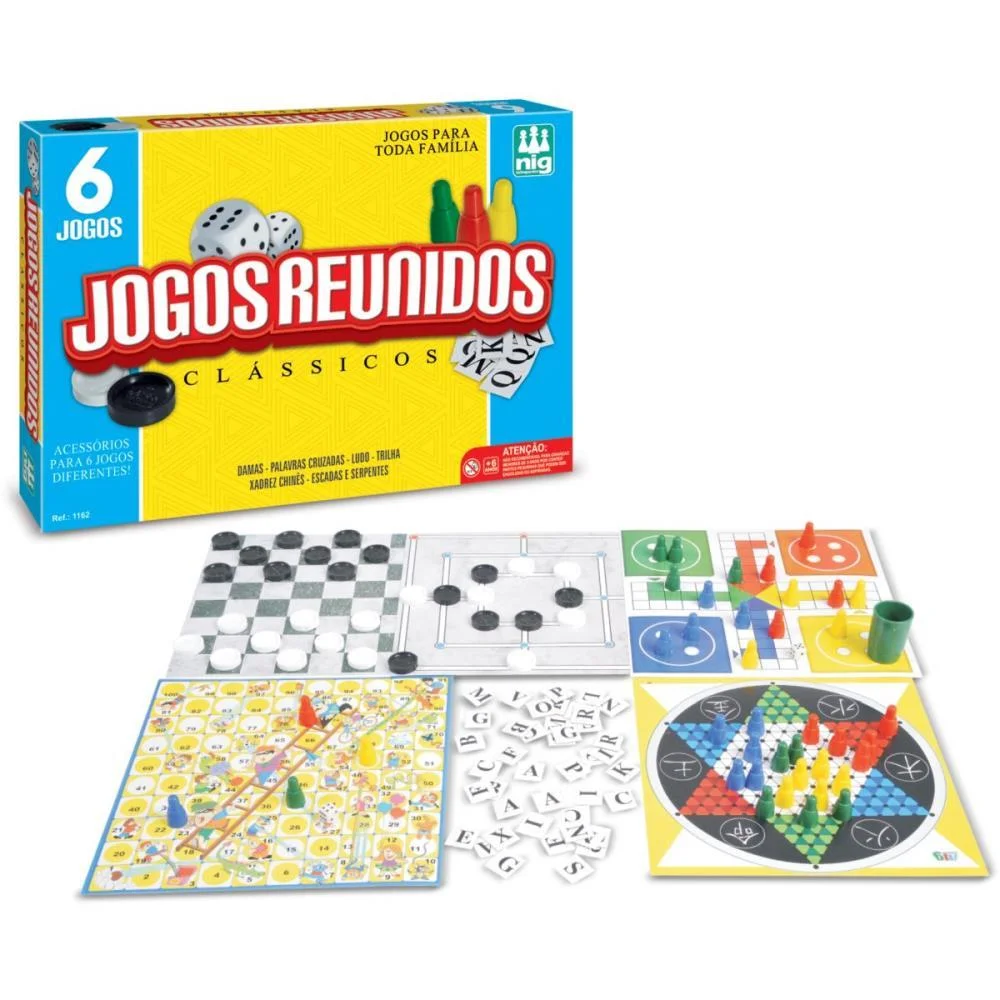 Jogo De Tabuleiro Super Jogos Reunidos 6Em1 Nig Brinquedos - imagem 2