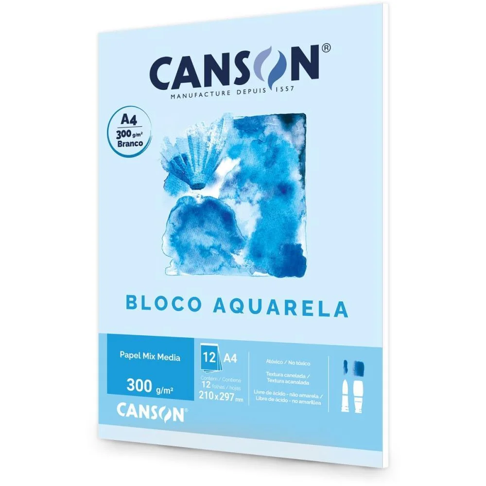 Bloco Para Educacao Artistica Aquarela Branco A4 300G 12F Canson (Bloco) - imagem 3