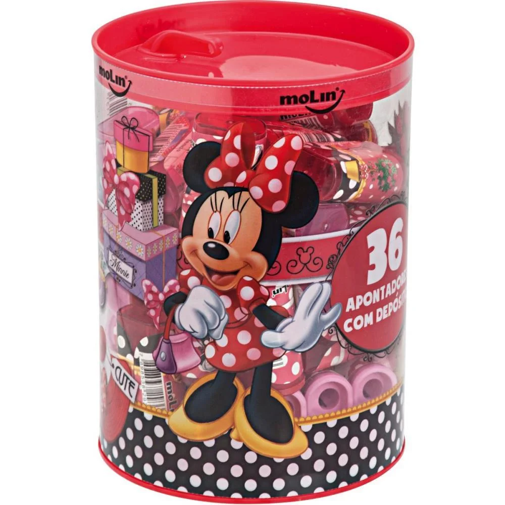 Apontador Com Deposito Decor. Minnie 1 Furo Sortidos Molin (Pote-36) - imagem 2