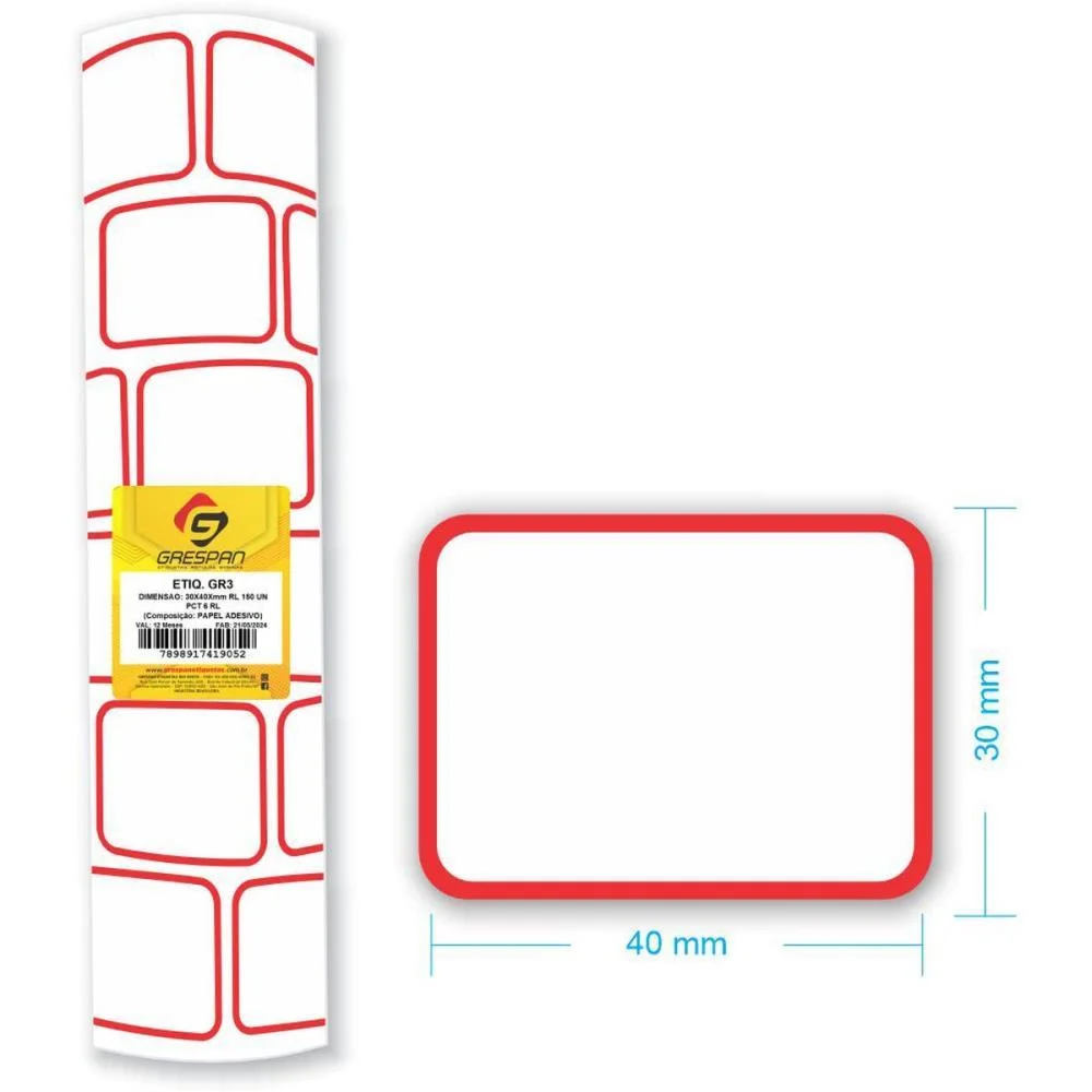 Etiqueta Para Preco Gr-3 30X40Mm C/150 Etiquetas Grespan (Pct.c/06) - imagem 2