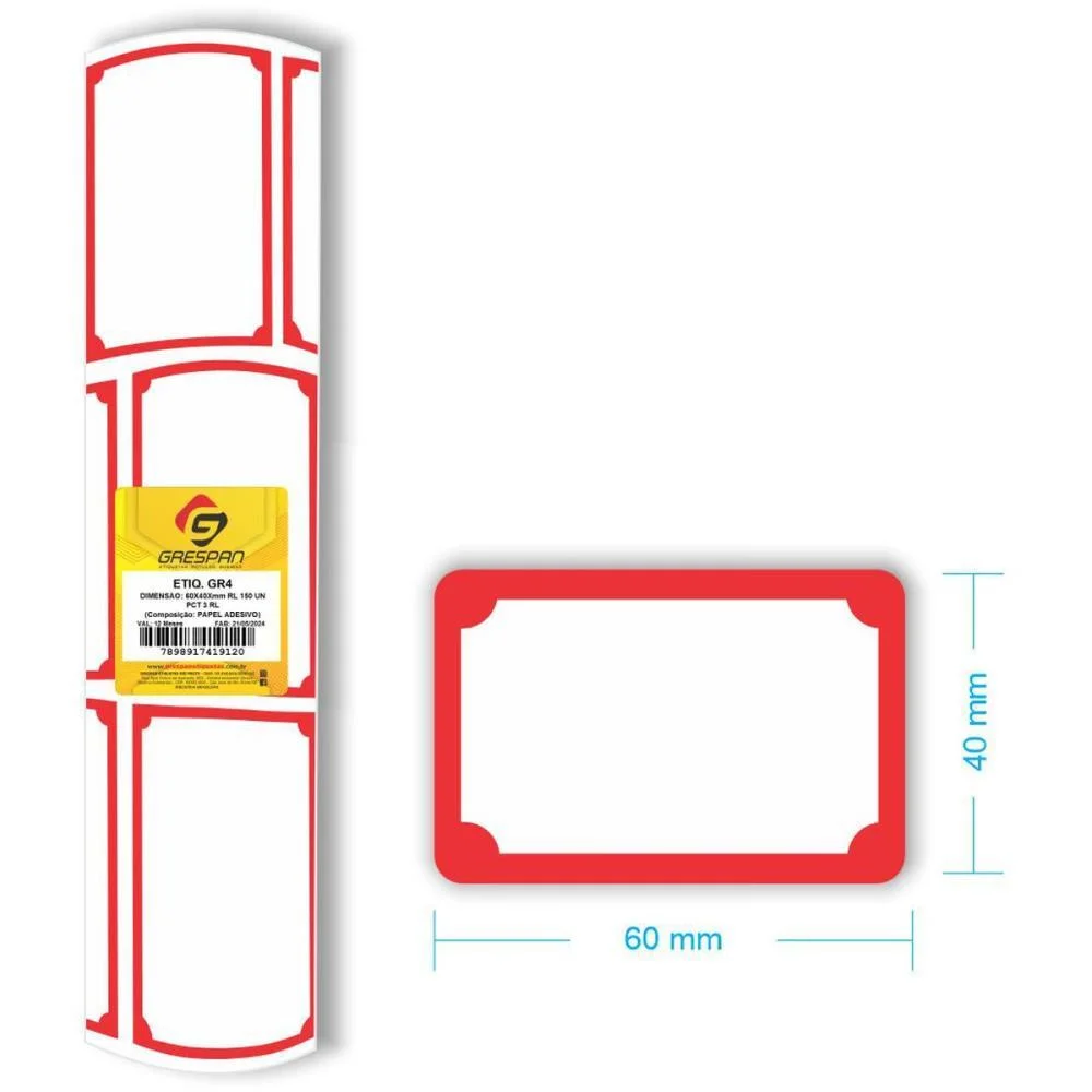 Etiqueta Para Preco Gr-4 60X40Mm C/150 Etiquetas Grespan (Pct.c/03) - imagem 2