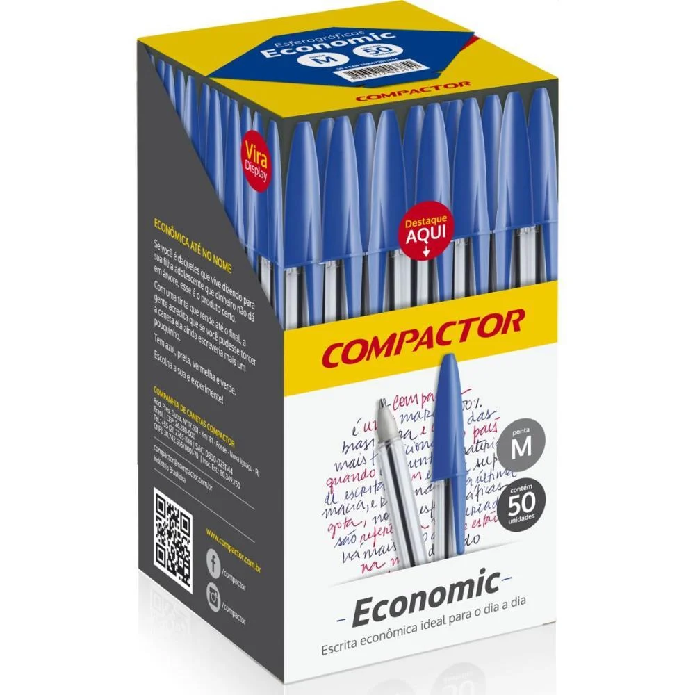 Caneta Esferografica Economic Cristal Media Azul Compactor (Cx.c/50) - imagem 3