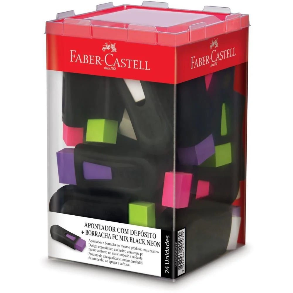 Borracha Colorida Fc Mix Black Neon C/Apontador Faber-Castell C/ 24 Unidades - imagem 2