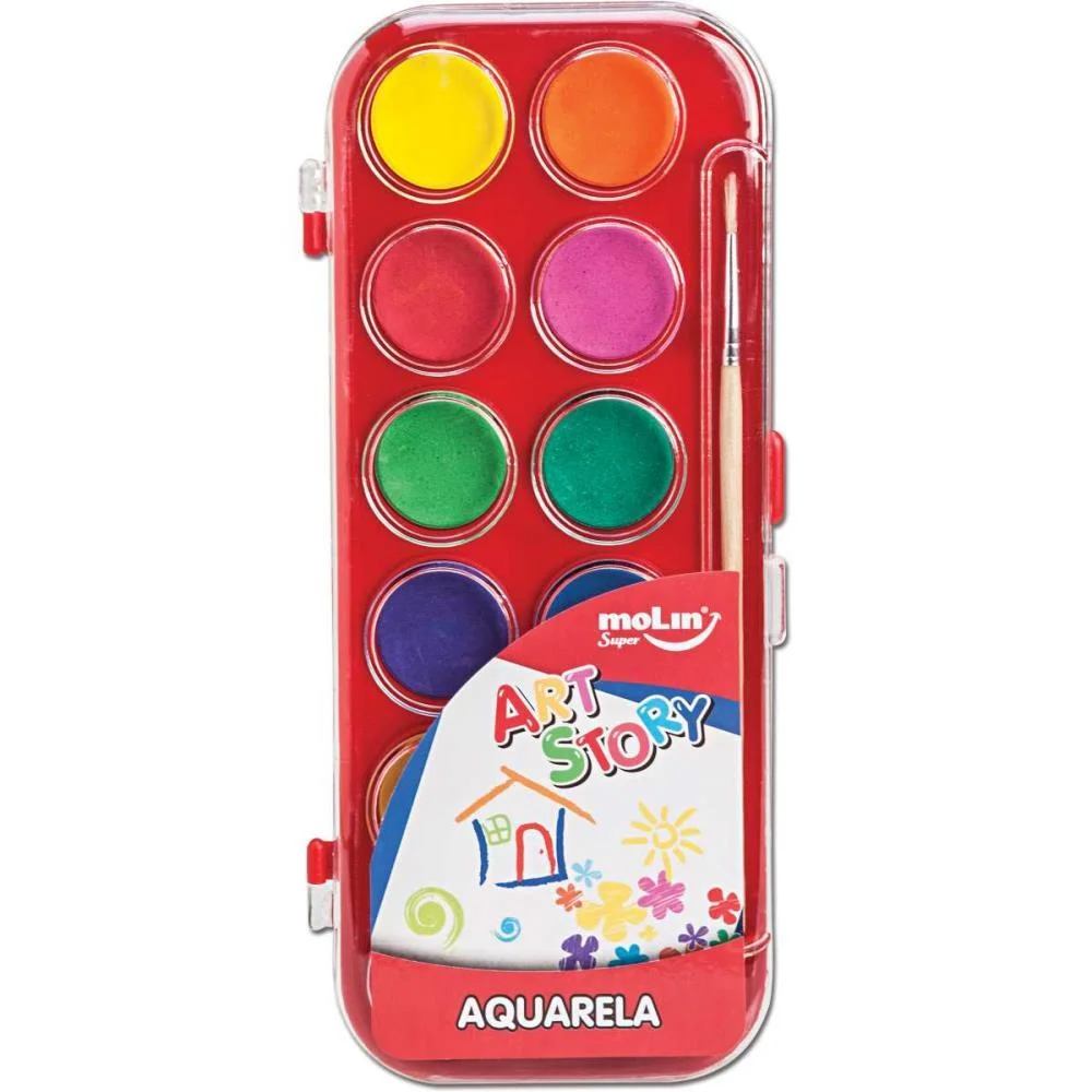 Aquarela Escolar Art Story 12 Cores + Pincel Molin (Estojo) - imagem 2