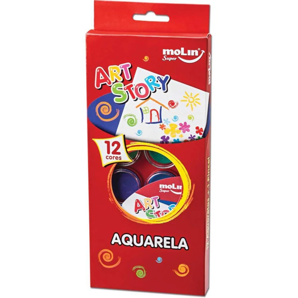 Aquarela Escolar Art Story 12 Cores + Pincel Molin (Estojo) - imagem 4