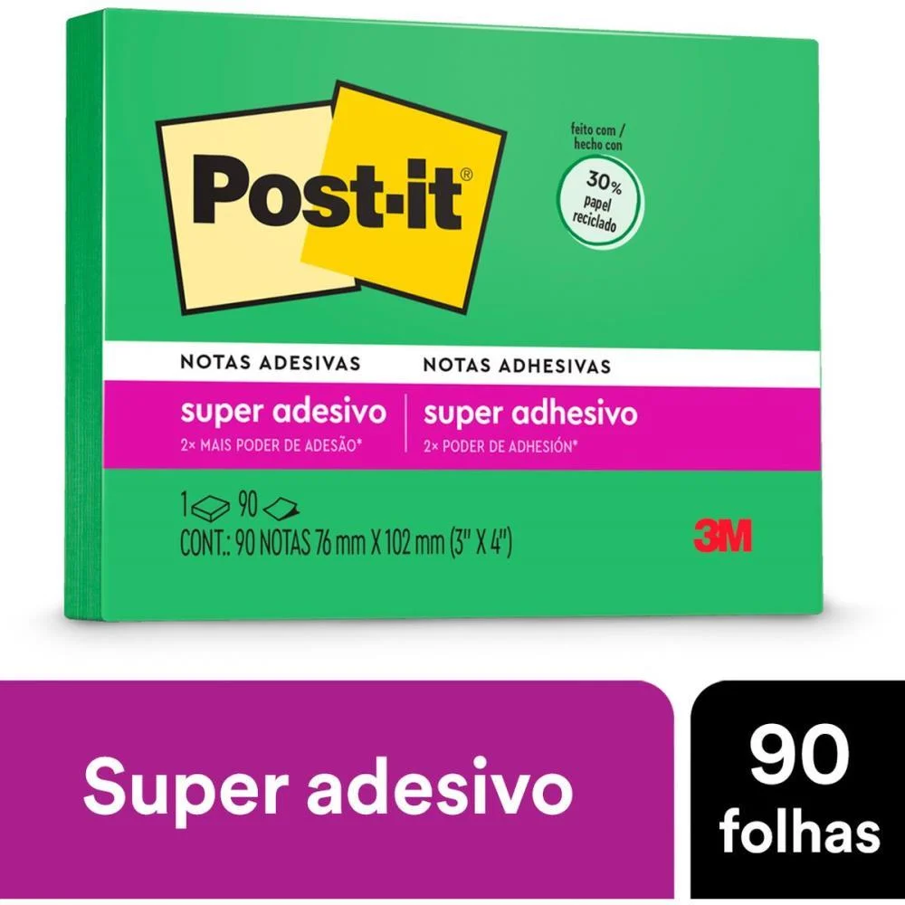 Bloco De Recado Post-It 657 Verde Recl. 76X102Mm 90Fls 3M - imagem 4