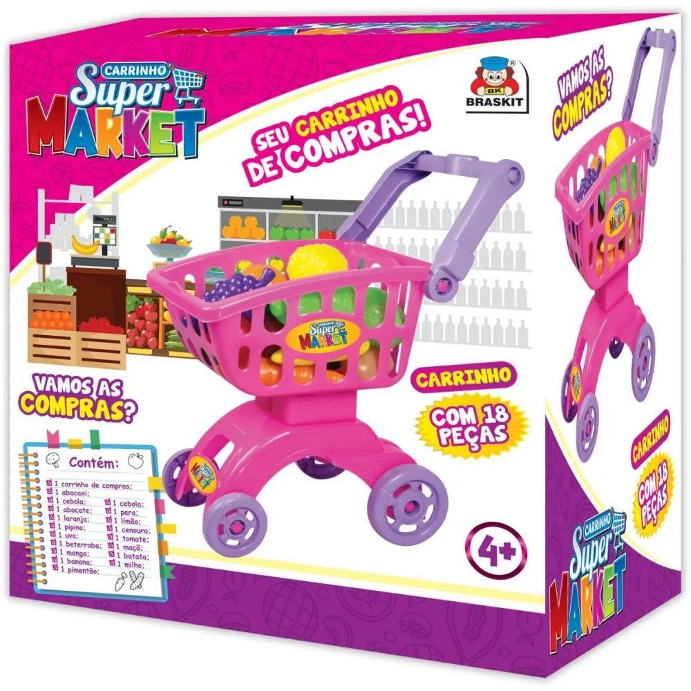 Brincando De Casinha Carrinho Super Market Rosa Braskit - imagem 5