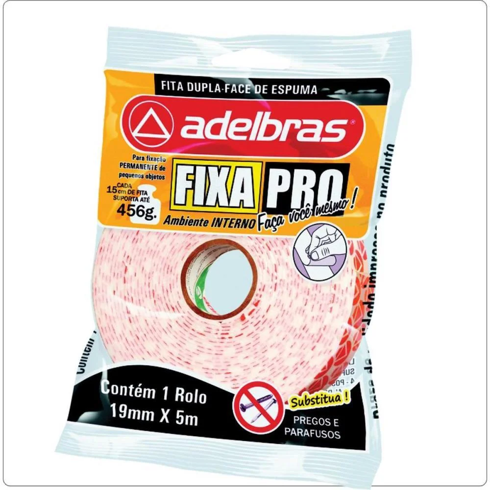 Fita Dupla Face Fixa Pro Espuma 19Mmx5Mts Adelbras - imagem 3